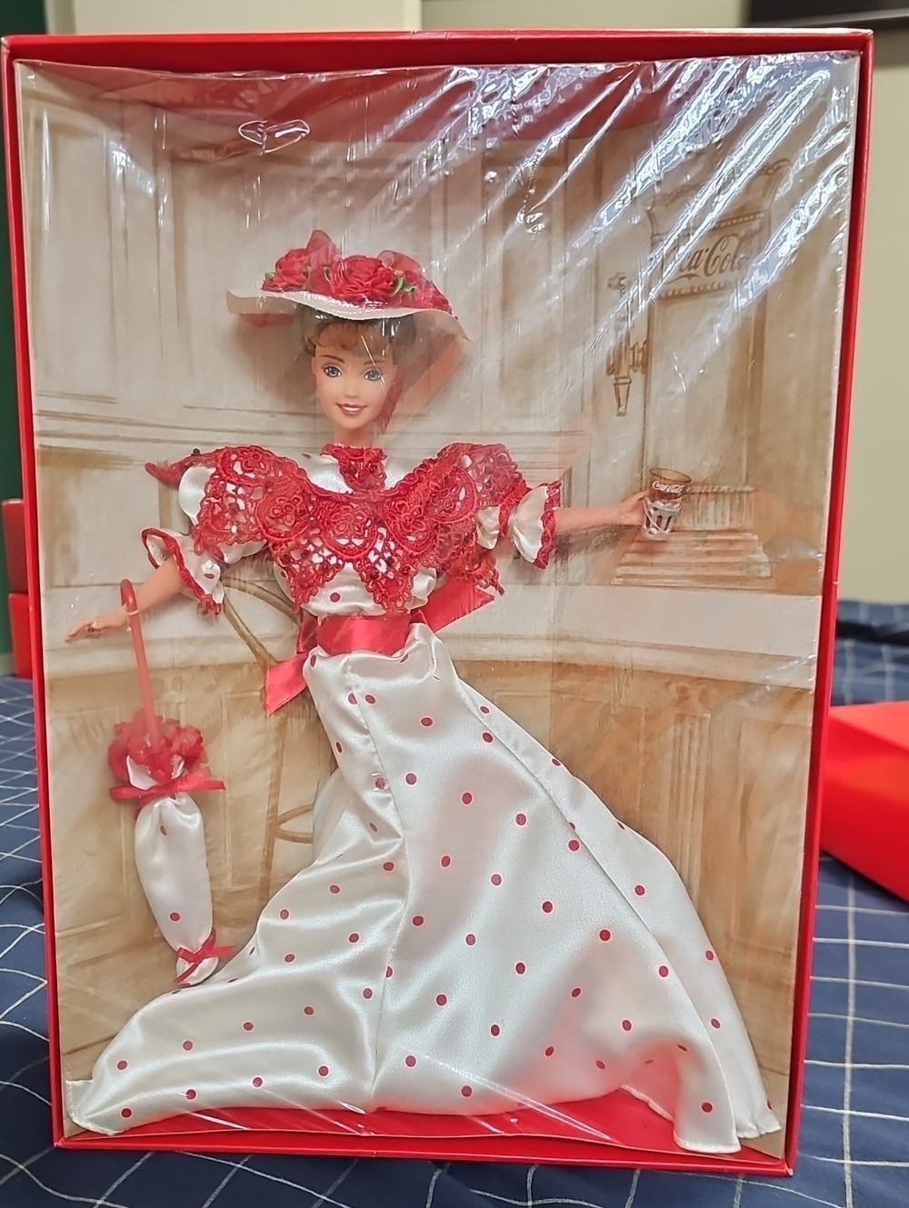 Red & White Polka Dot Fashion Doll in Hat and Lace Cape